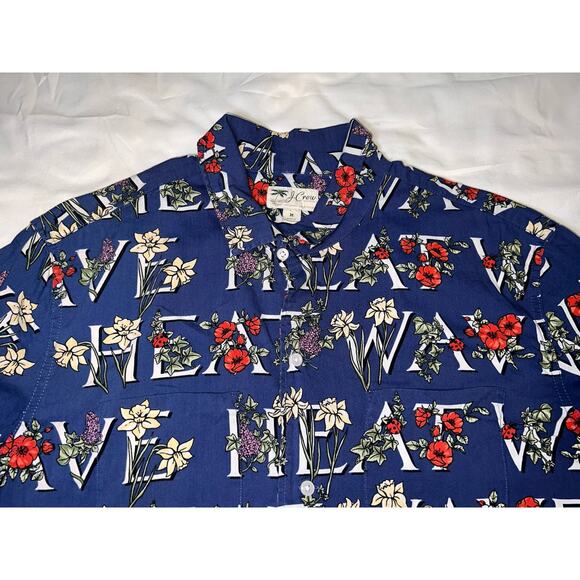 J.Crew Camp Hawaiian Shirt Mens Size M Blue Floral Heat Wave Summer Beach Casual - Picture 2 of 12